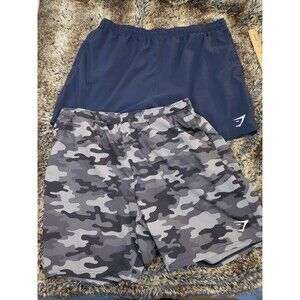 2 Gymshark Arrival Shorts Mens Size 3XL Gray Black Camo & Blue Workout Shorts